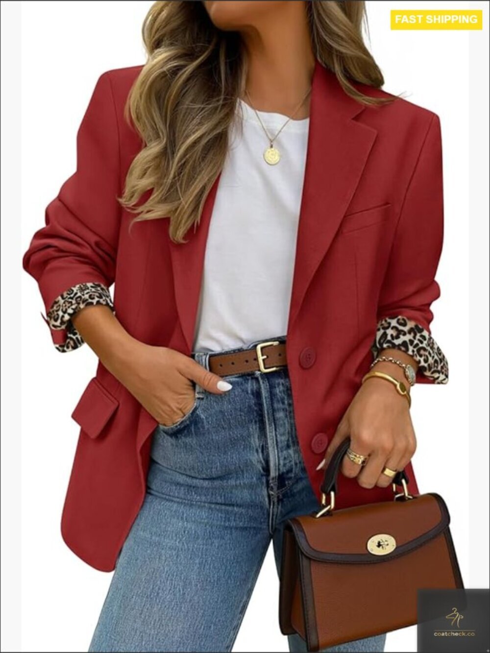 Wine Notch Collar Blazer with Pockets Lightweight Business Casual Work Jacket